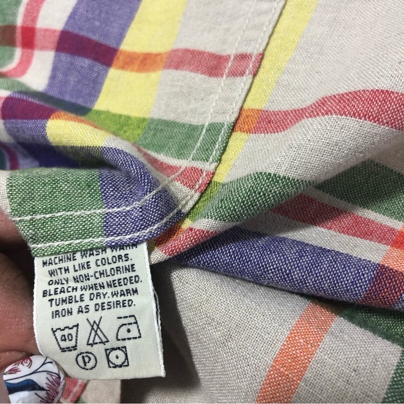 EDDIE BAUER Linen Blend Button Down Shirt Plaid Colorful Crisp Sz XXL Regular - Picture 10 of 13